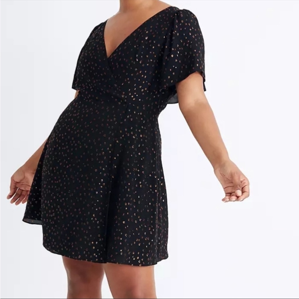 Madewell Cape-Sleeve Metallic Dot Mini Dress